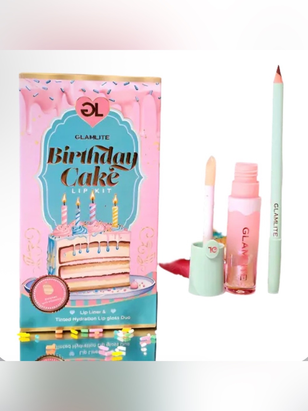 Glamlite Birthday Cake Lip Kit — Pink Hydrating Gloss & Liner